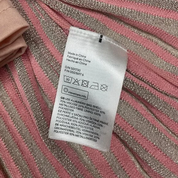 H&M Pink & Silver Metallic Pleated Midi Dress Shimmer Knit Cami Size Medium - Picture 13 of 14